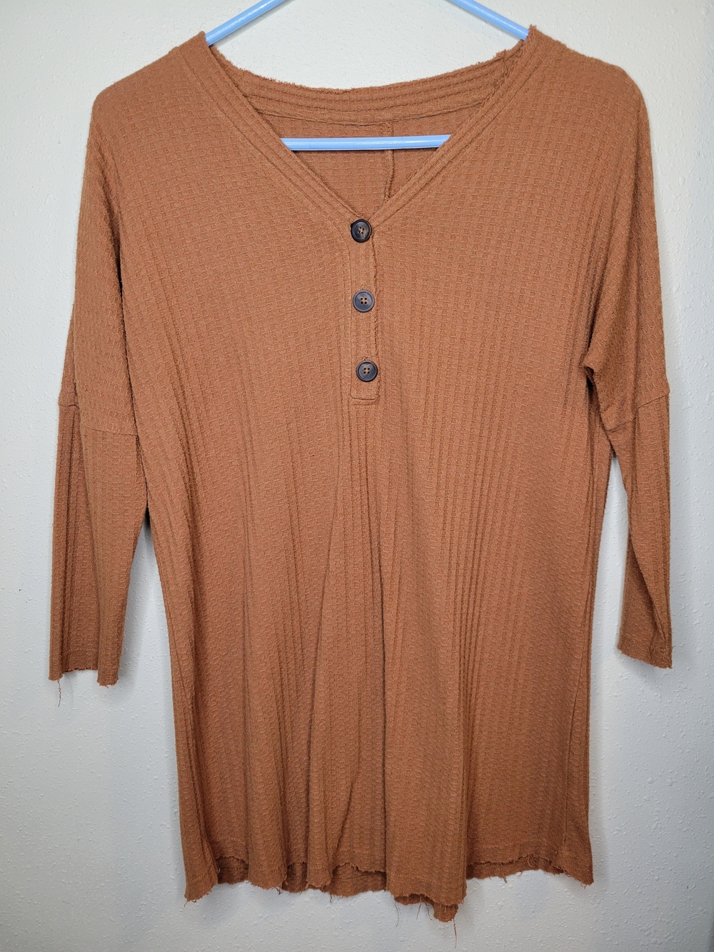 Source Unknown Rust Brown Ribbed V-Neck Button Tunic Sweater